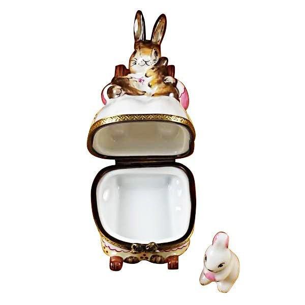 Mother Rabbit Rocker with Baby Porcelain Limoges mother rabbit furniture French Trinket Box