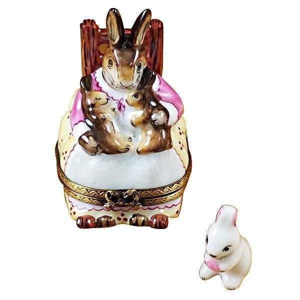 Mother Rabbit Rocker with Baby Porcelain Limoges mother rabbit furniture French Trinket Box