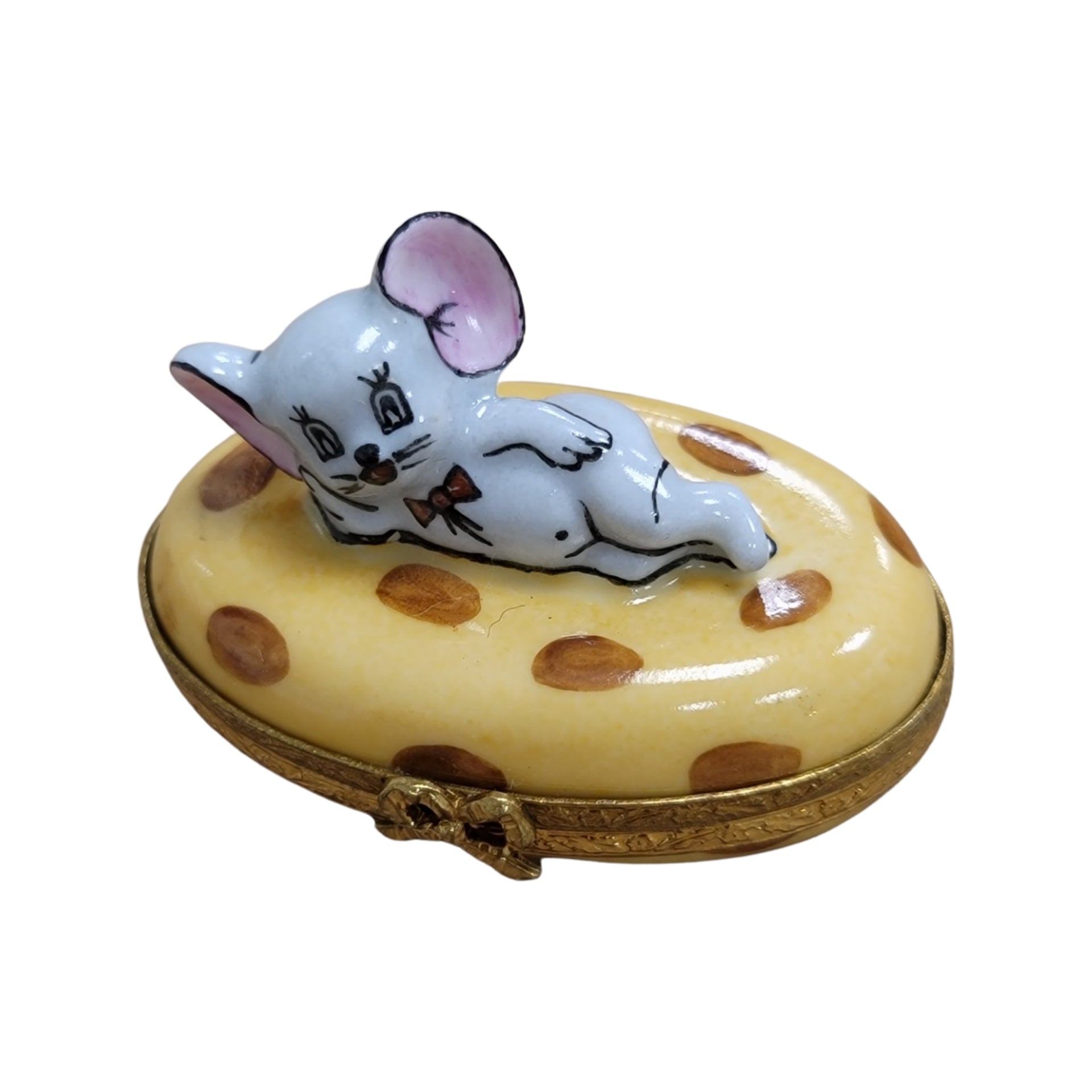 Charming Mouse on Cheese Box Porcelain Limoges Mouse Food French Trinket Box