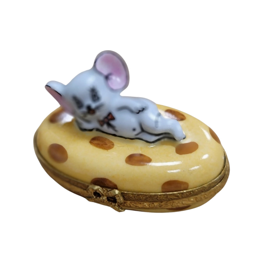 Charming Mouse on Cheese Box Porcelain Limoges Mouse Food French Trinket Box