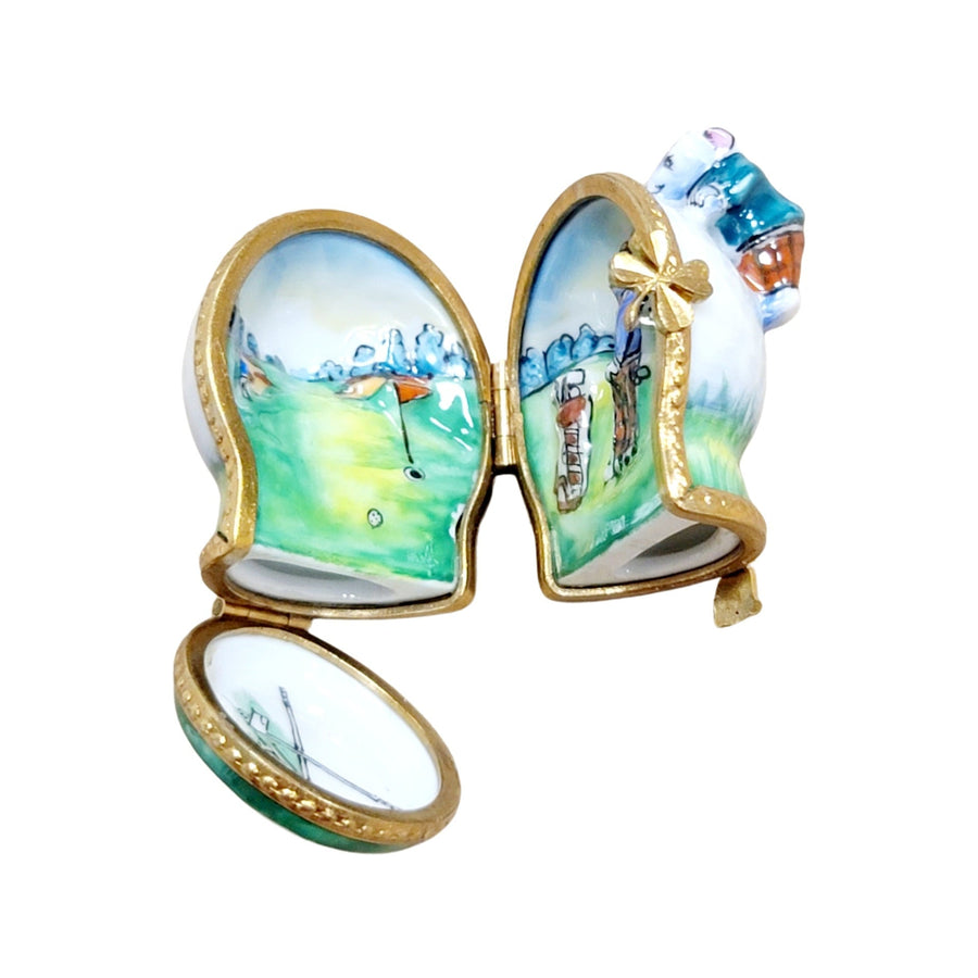 Mouse on Golf Ball 3 Hinged Sports Limoges Box Porcelain Figurine-sports golf limoges box-CH3S328