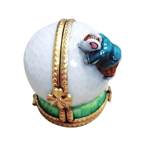 Mouse on Golf Ball 3 Hinged Sports Limoges Box Porcelain Figurine-sports golf limoges box-CH3S328