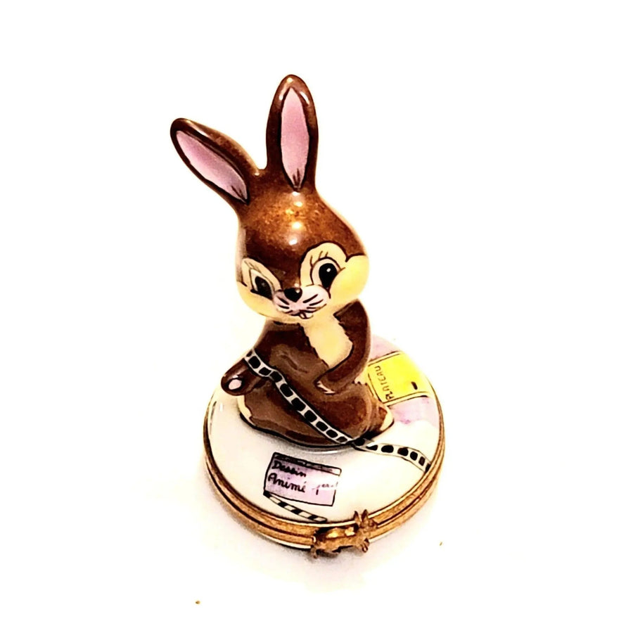 Movie Rabbit Limoges Box Porcelain Limoges rabbit mice bunny French Trinket Box