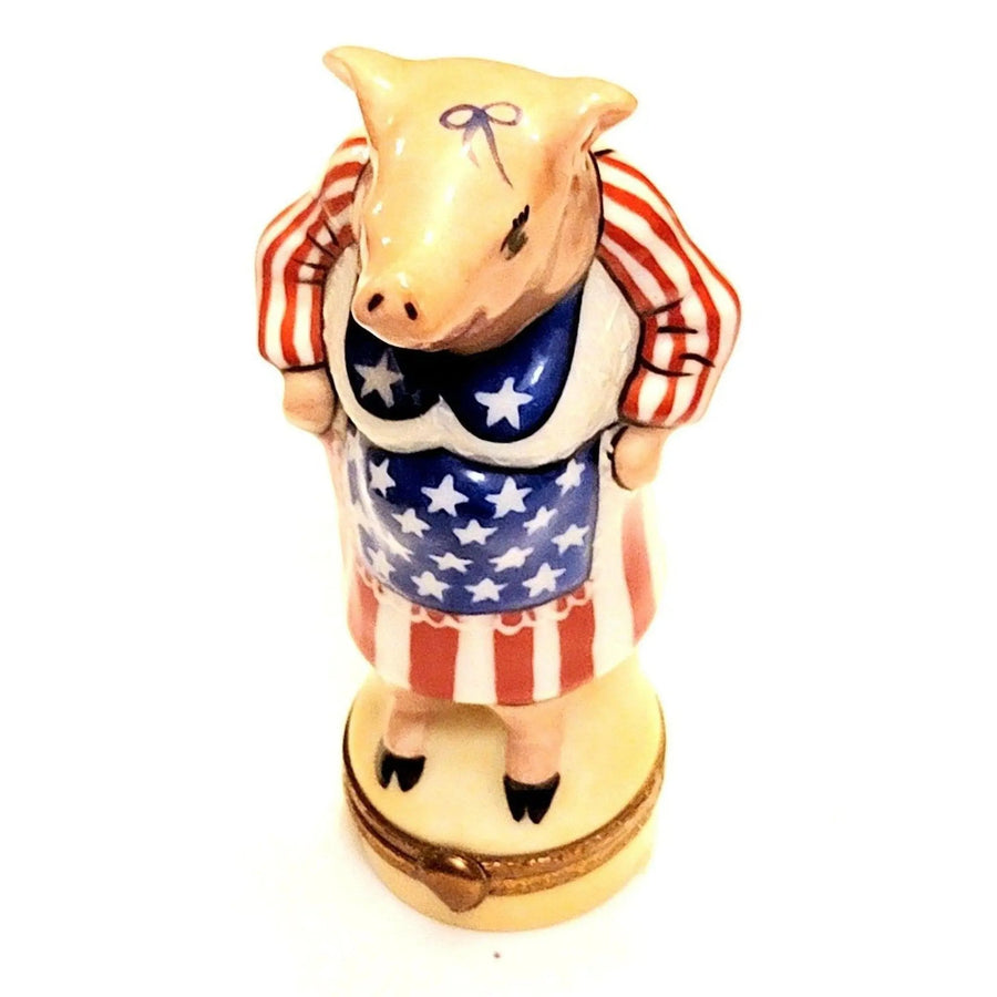 Ms Mama Pig Patriotic Limoges Box Porcelain Limoges united patriotic farm Limoges Imports Limoges Boxes French Trinket Box