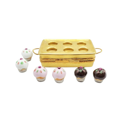 Muffin Tin w 6 Cup Cakes Porcelain Limoges Dessert French Trinket Box