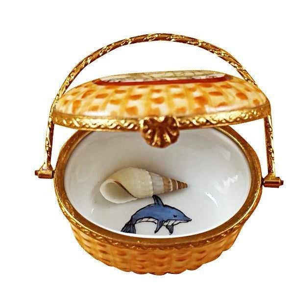Nantucket Basket with Lighthouse Porcelain Limoges Home Beach Basket French Trinket Box