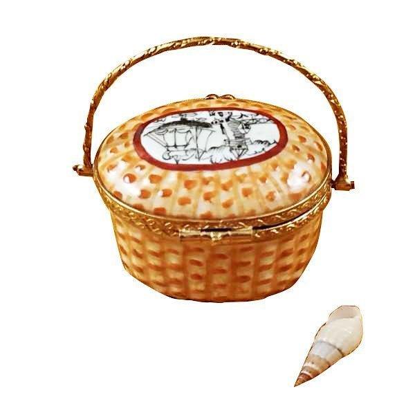 Nantucket Basket with Lighthouse Porcelain Limoges Home Beach Basket French Trinket Box