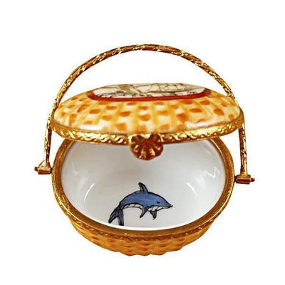 Nantucket Basket with Lighthouse Porcelain Limoges Home Beach Basket French Trinket Box