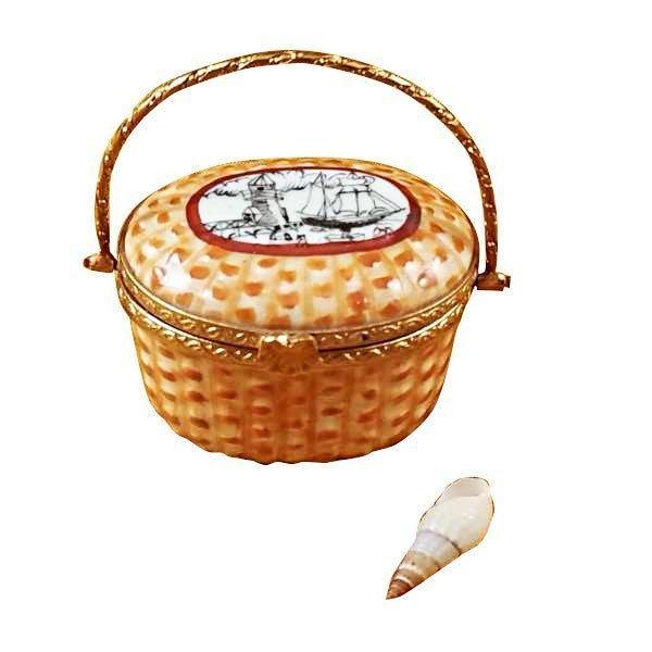 Nantucket Basket with Lighthouse Porcelain Limoges Home Beach Basket French Trinket Box