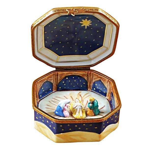 Nativity Octagon Porcelain Limoges nativity religion christian French Trinket Box