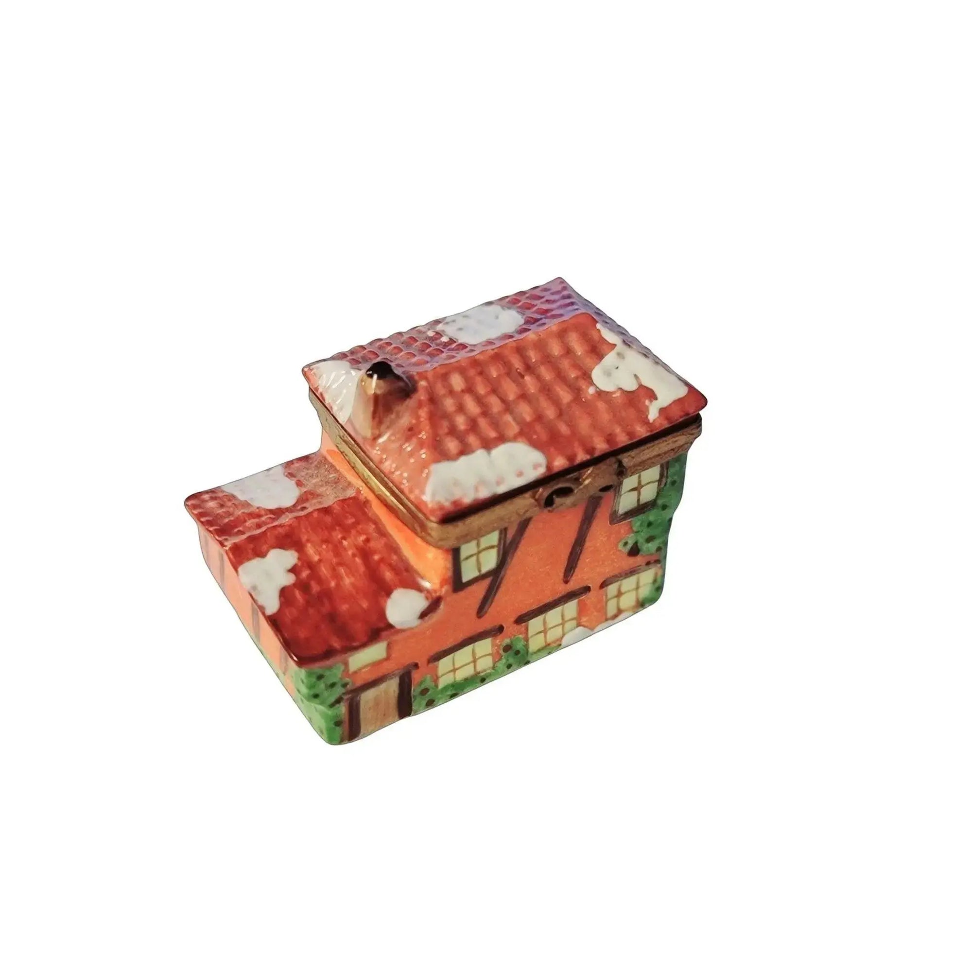 Neighborhood Snow House Cottage Porcelain Limoges xmas theme winter French Trinket Box