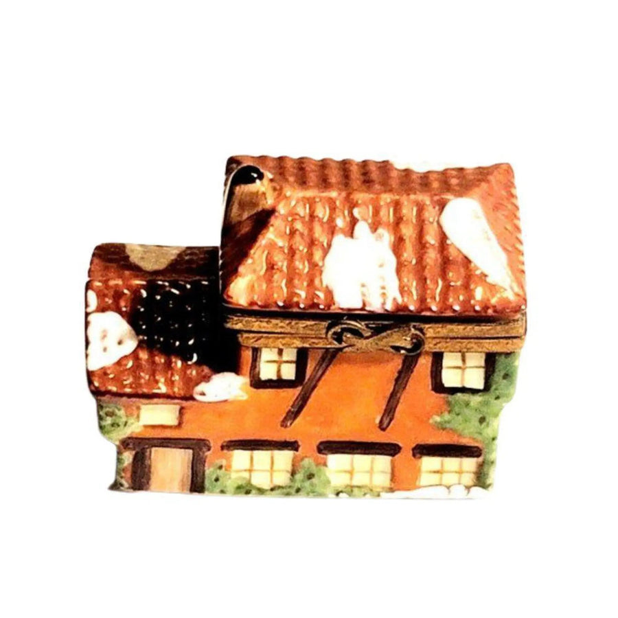 Neighborhood Snow House Cottage Porcelain Limoges xmas theme winter French Trinket Box