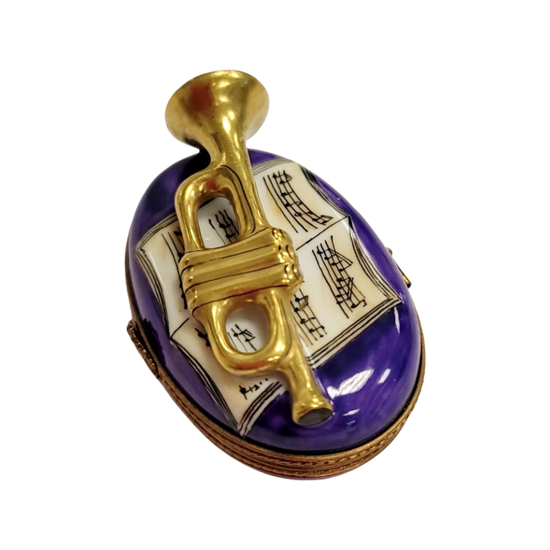 New Orleans Jazz Trumpet Figurine Porcelain Limoges Music LIMOGES BOXES French Trinket Box