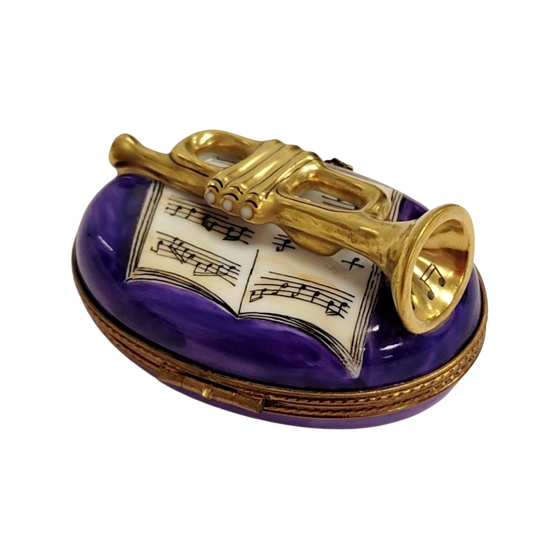 New Orleans Jazz Trumpet Figurine Porcelain Limoges Music LIMOGES BOXES French Trinket Box