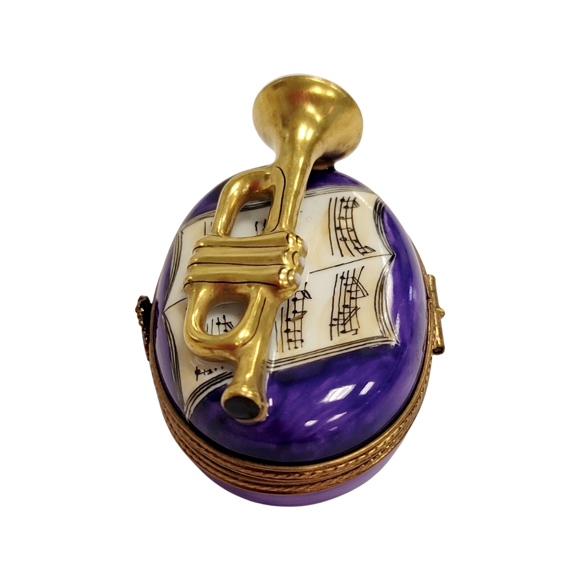 New Orleans Jazz Trumpet Figurine Porcelain Limoges Music LIMOGES BOXES French Trinket Box