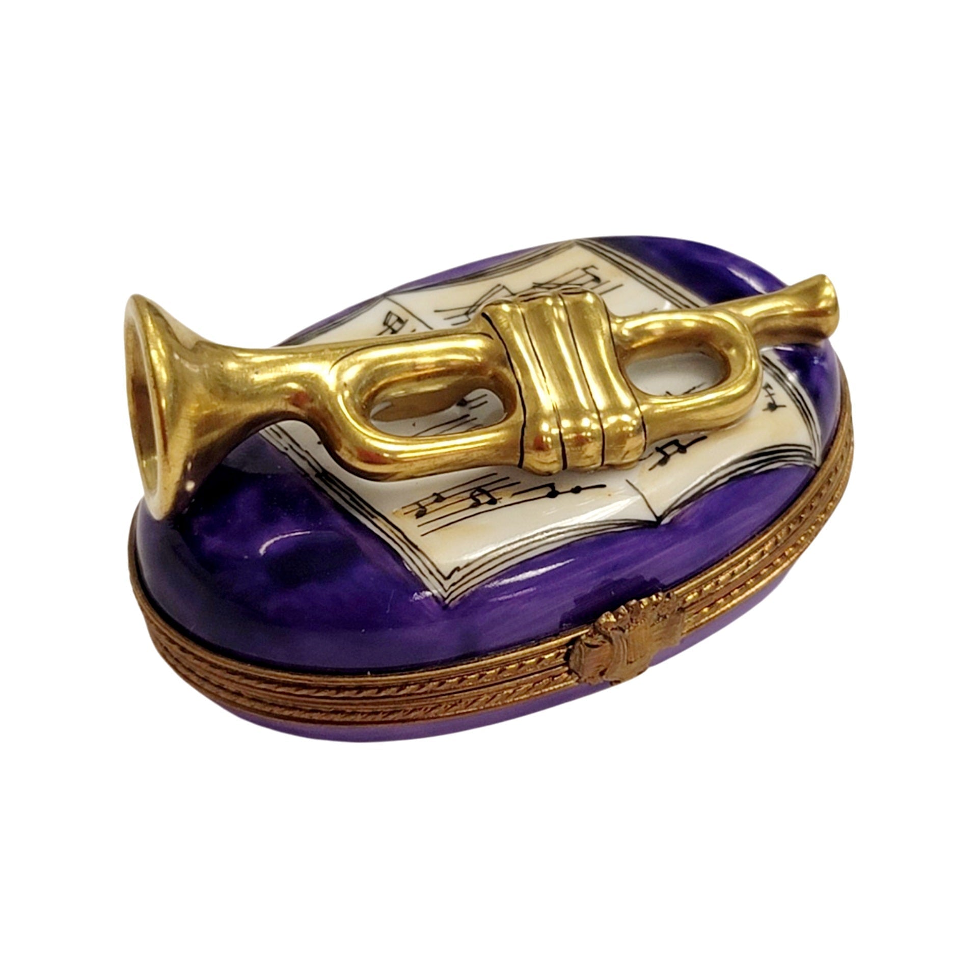 New Orleans Jazz Trumpet Figurine Porcelain Limoges Music LIMOGES BOXES French Trinket Box