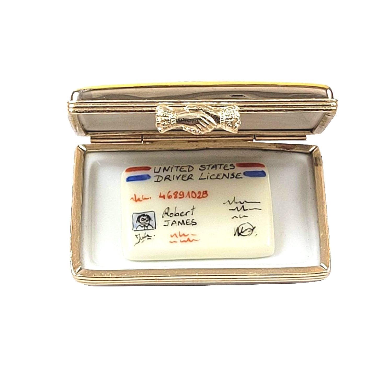 New York License Plate with Driver's License Porcelain Limoges United States Vehicle French Trinket Box