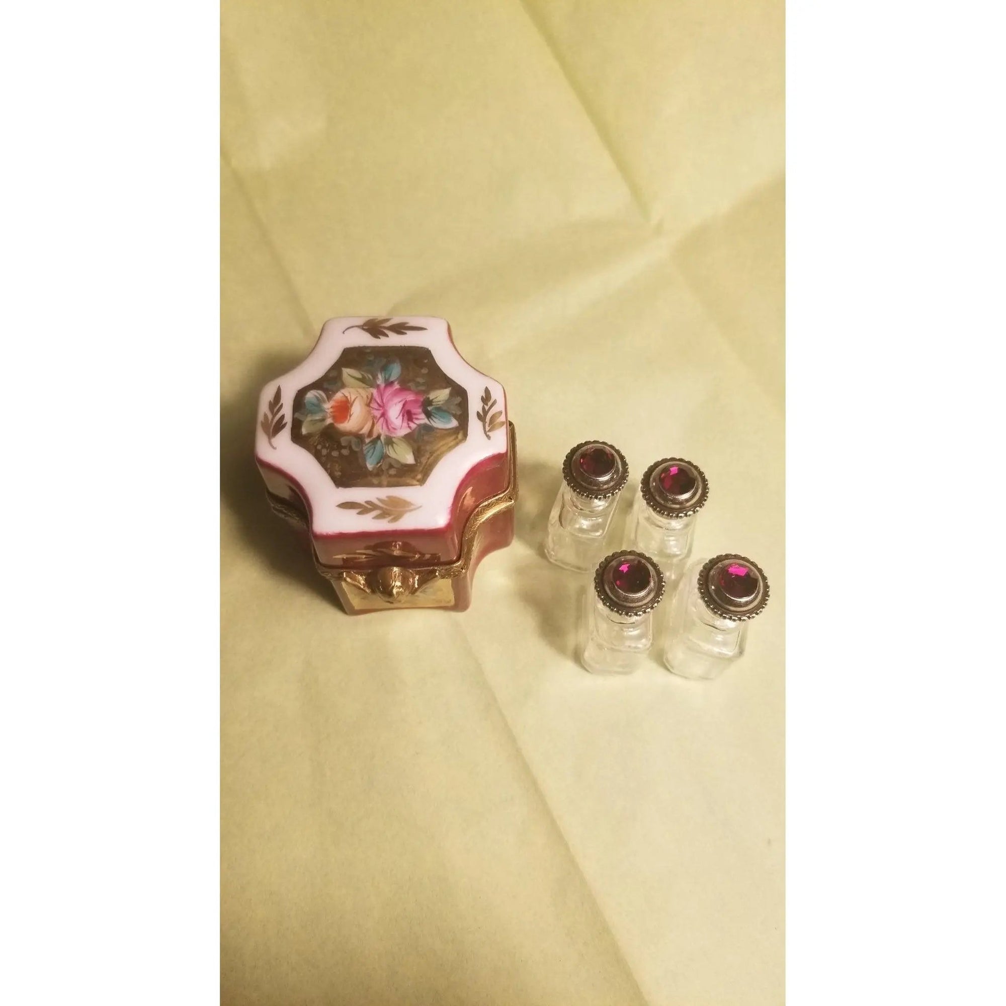 Octagonal Perfume Trinket Box Porcelain Limoges Perfume French Trinket Box