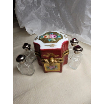 Octagonal Perfume Trinket Box Porcelain Limoges Perfume French Trinket Box