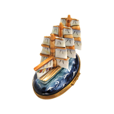 Old Sea Ship Porcelain Keepsake Porcelain Limoges vehicle French Trinket Box