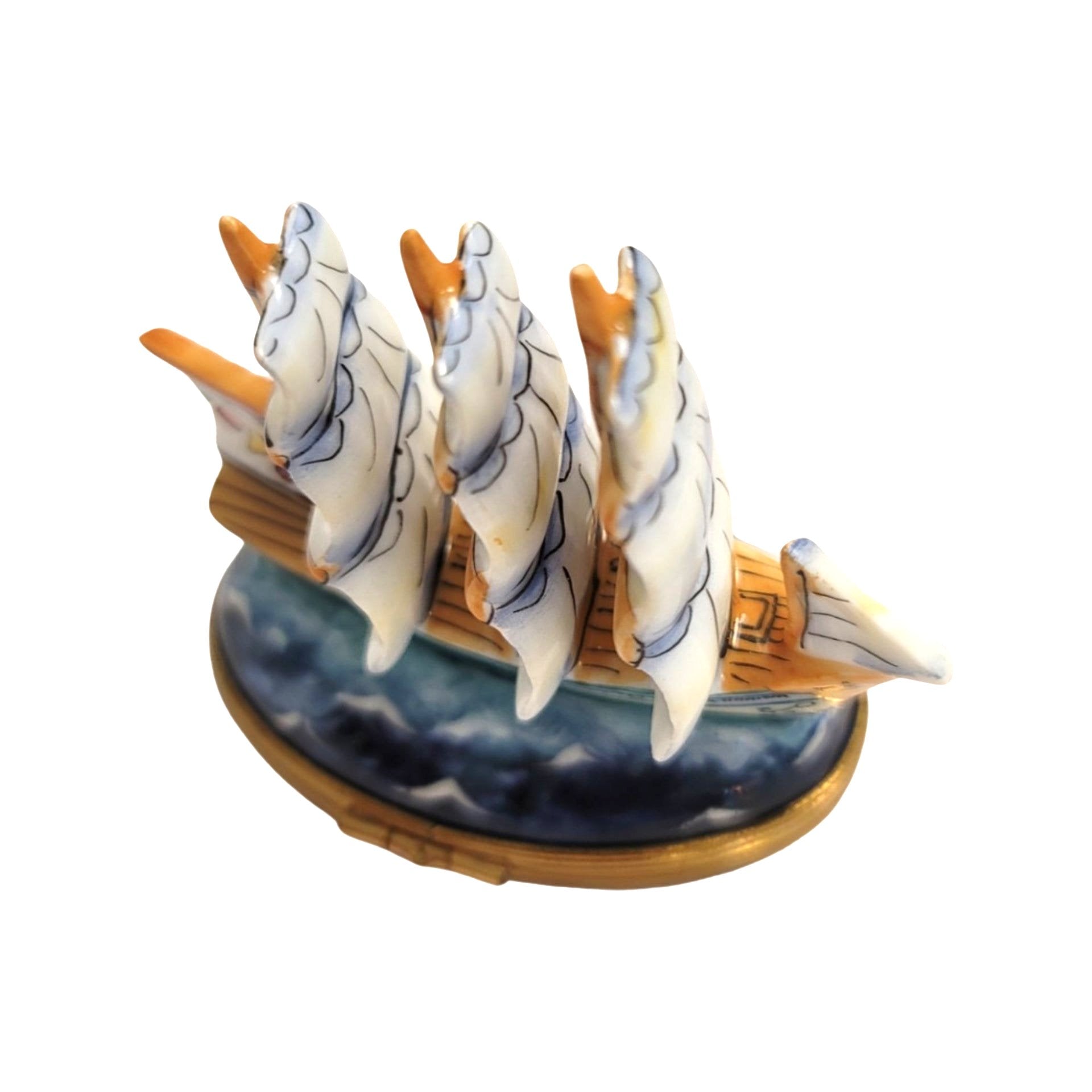 Old Sea Ship Porcelain Keepsake Porcelain Limoges vehicle French Trinket Box