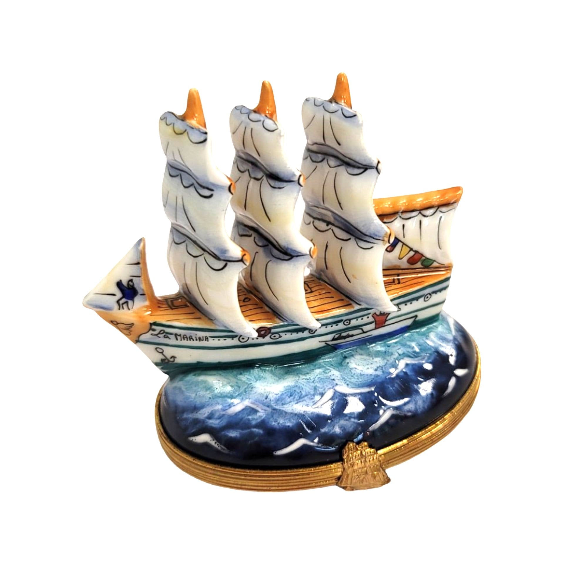 Old Sea Ship Porcelain Keepsake Porcelain Limoges vehicle French Trinket Box