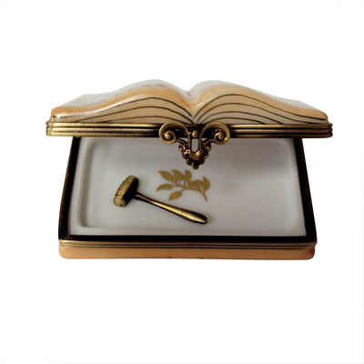 Open Law Book with Removable Brass Gavel Porcelain Limoges professional book French Trinket Box