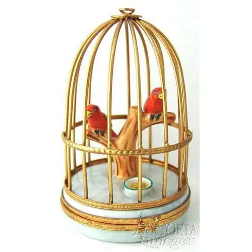 Orange Canaries Porcelain Limoges birds French Trinket Box