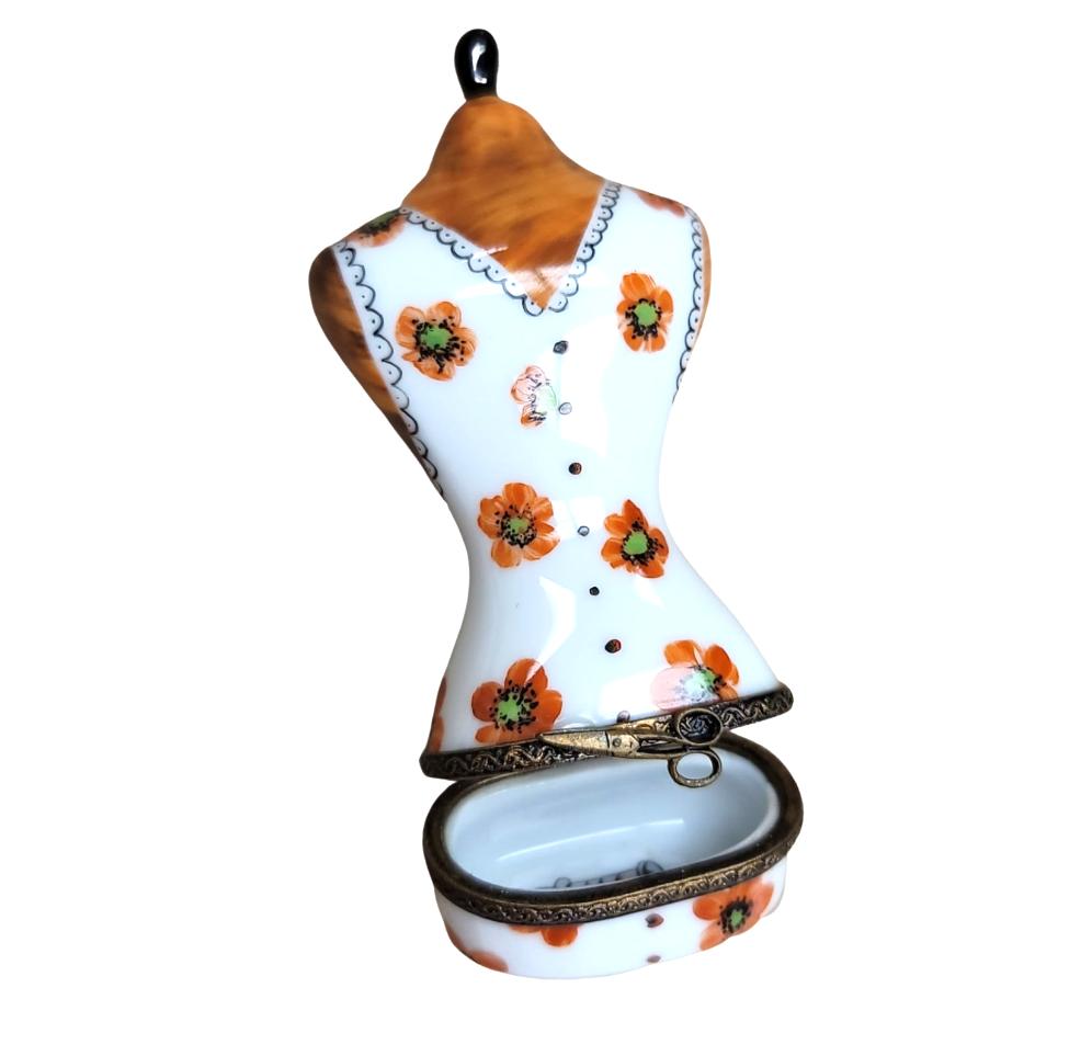 Orange Floral Dress Form Figurine Porcelain Limoges Limoges Box Women shoes hat bags suitcase mother French Trinket Box