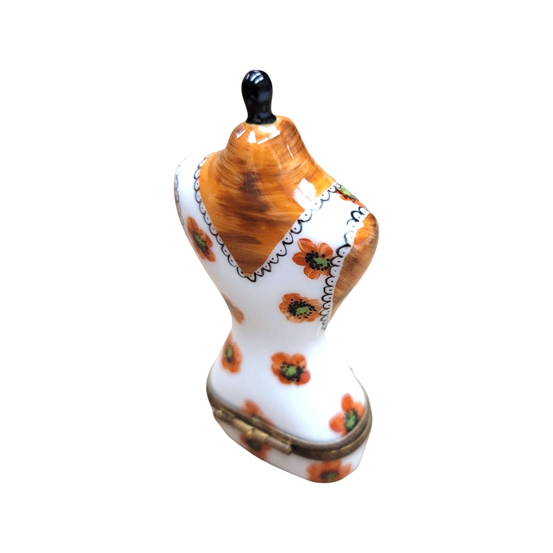 Orange Floral Dress Form Figurine Porcelain Limoges Limoges Box Women shoes hat bags suitcase mother French Trinket Box