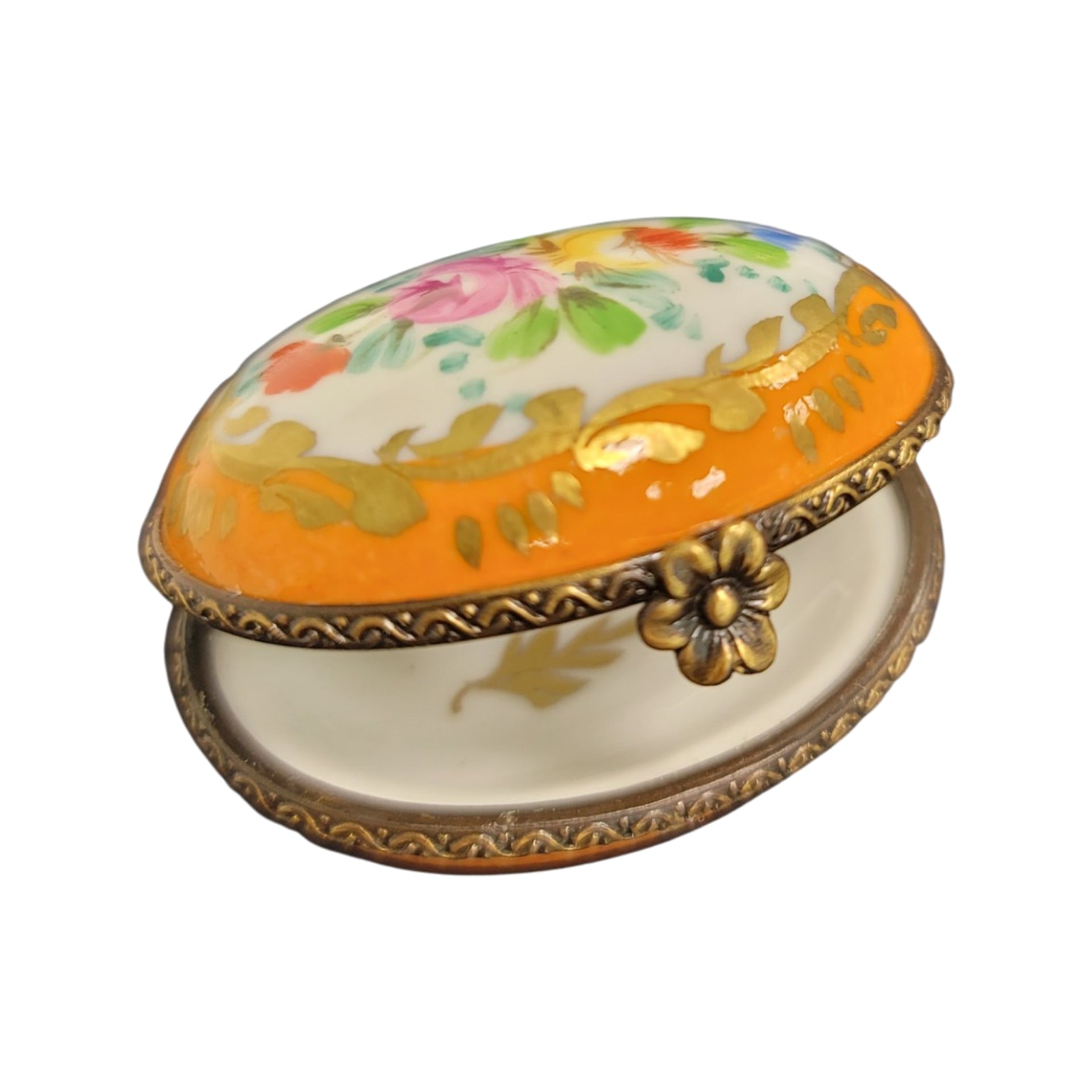Orange Floral Limoges Box Porcelain Limoges LIMOGES BOXES traditional French Trinket Box