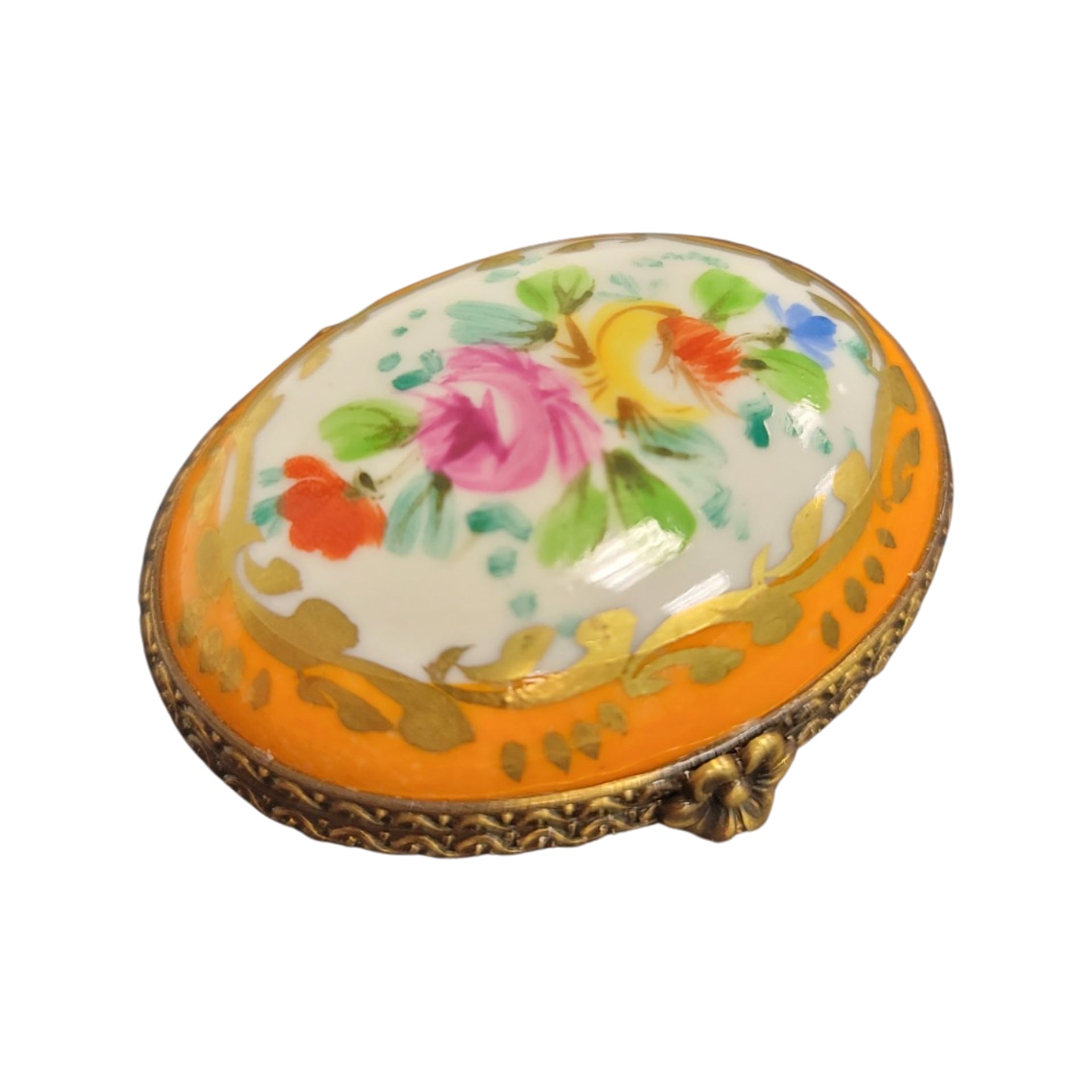 Orange Floral Limoges Box Porcelain Limoges LIMOGES BOXES traditional French Trinket Box