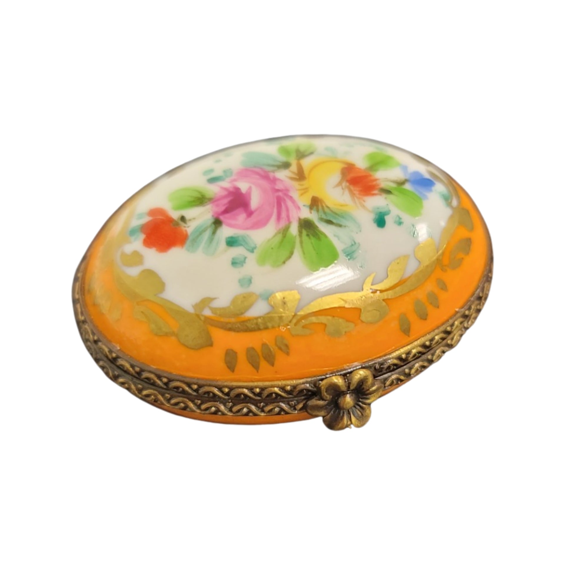 Orange Floral Limoges Box Porcelain Limoges LIMOGES BOXES traditional French Trinket Box