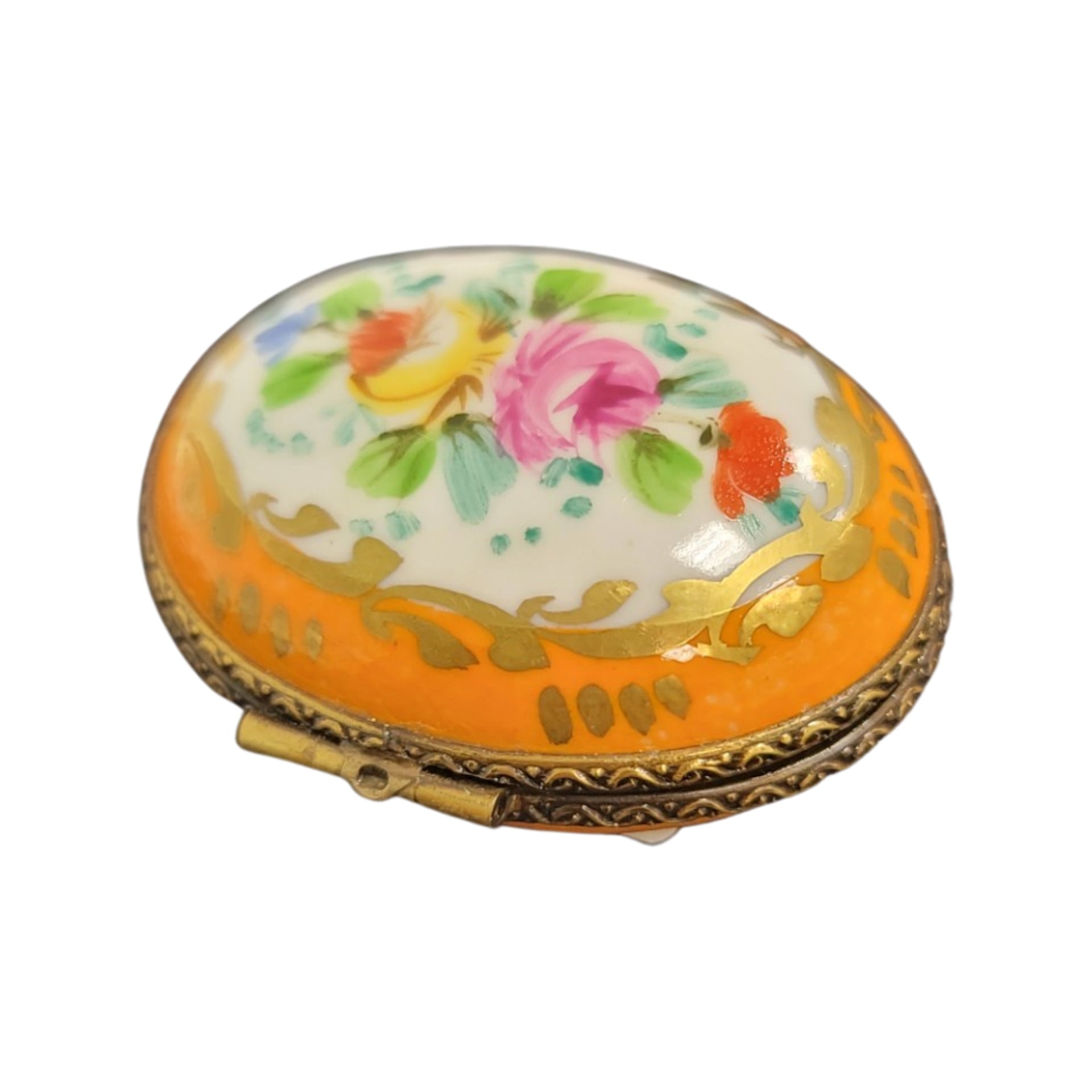Orange Floral Limoges Box Porcelain Limoges LIMOGES BOXES traditional French Trinket Box