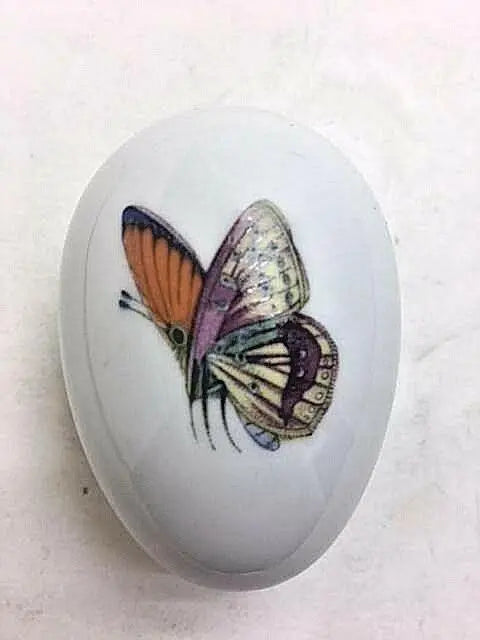 Orange Yellow Butterfly Figurine Porcelain Limoges Butterfly Egg French Trinket Box