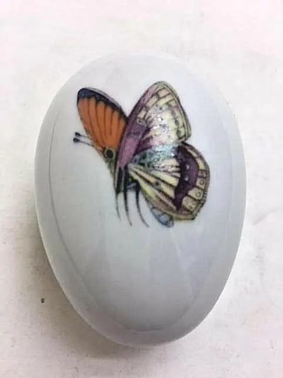 Orange Yellow Butterfly Figurine Porcelain Limoges Butterfly Egg French Trinket Box