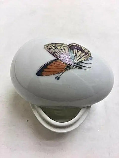 Orange Yellow Butterfly Figurine Porcelain Limoges Butterfly Egg French Trinket Box