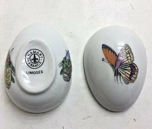 Orange Yellow Butterfly Figurine Porcelain Limoges Butterfly Egg French Trinket Box