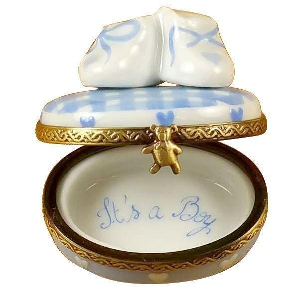 Oval - It's a Boy with Shoes Porcelain Limoges baby maternity French Trinket Box