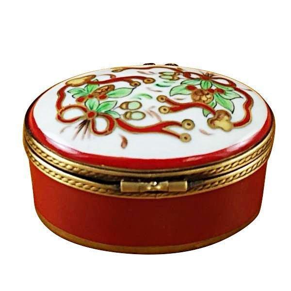 Oval Merry Christmas Porcelain Limoges xmas theme French Trinket Box