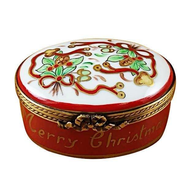 Oval Merry Christmas Porcelain Limoges xmas theme French Trinket Box