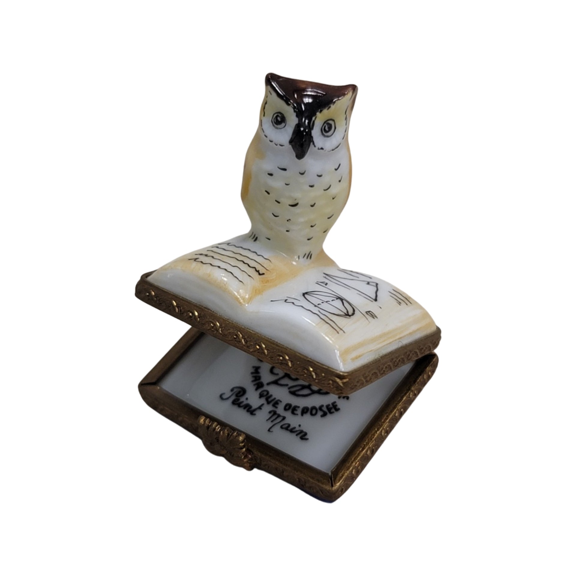 Owl Perched on Book Elegance Porcelain Limoges bird wild bird pwl French Trinket Box