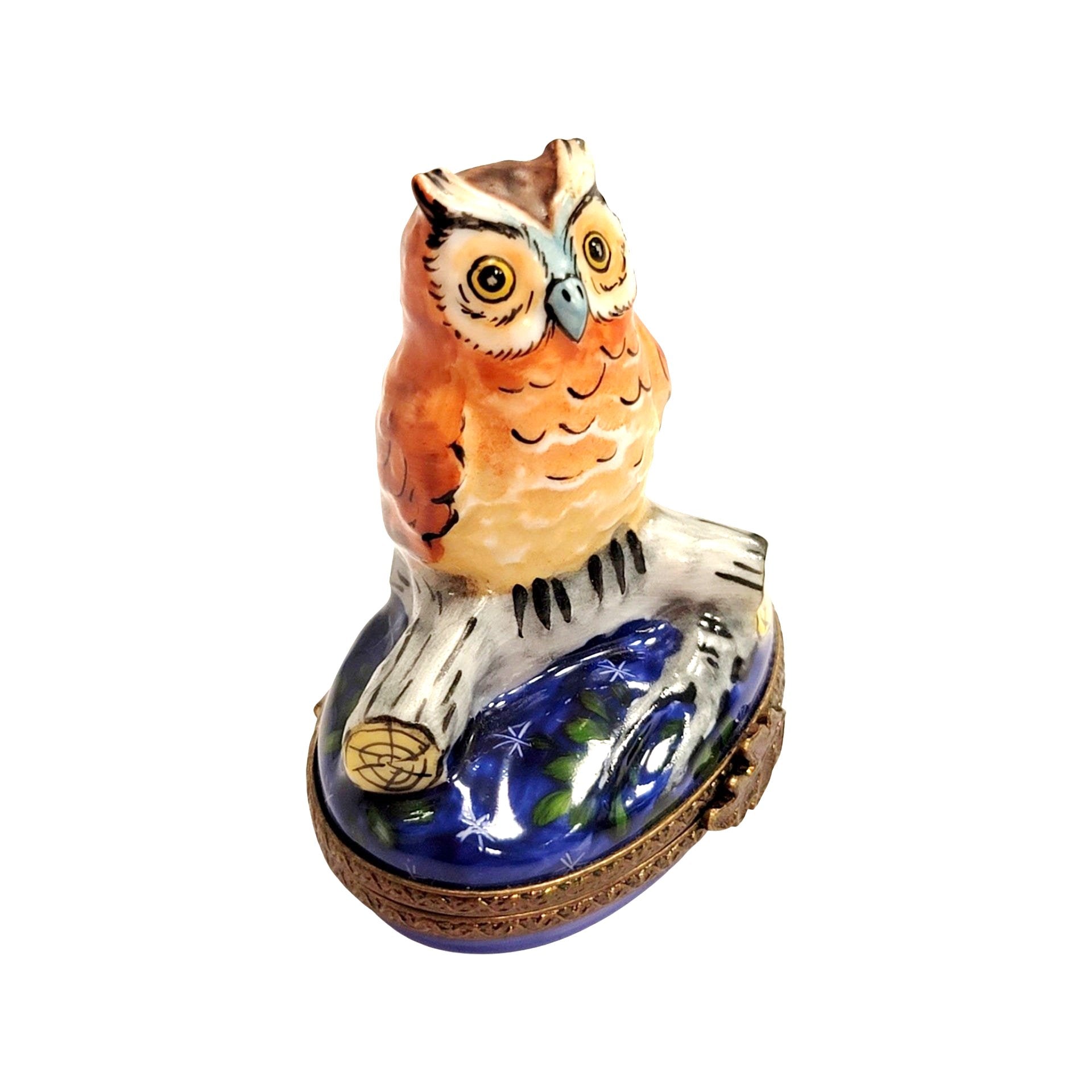 Owl on Log Limoges Box Porcelain Limoges bird French Trinket Box
