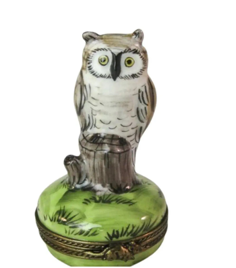 Owls on Stump- Porcelain Limoges bird limoges boxes French Trinket Box