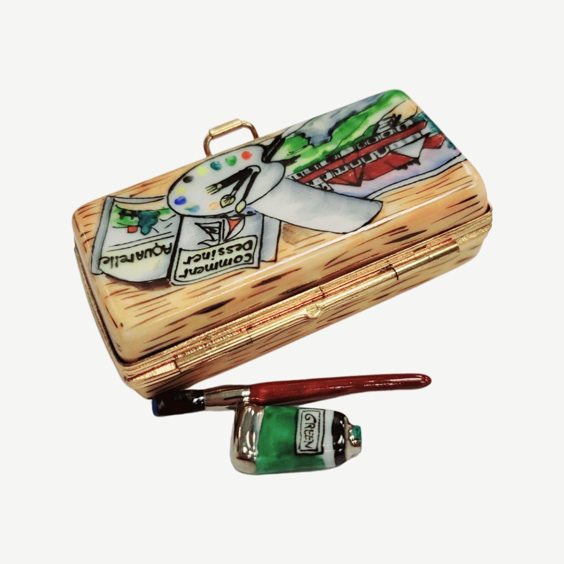 Paint Brush Limoges Box Figurine Porcelain Limoges fine art Baby LIMOGES BOXES French Trinket Box