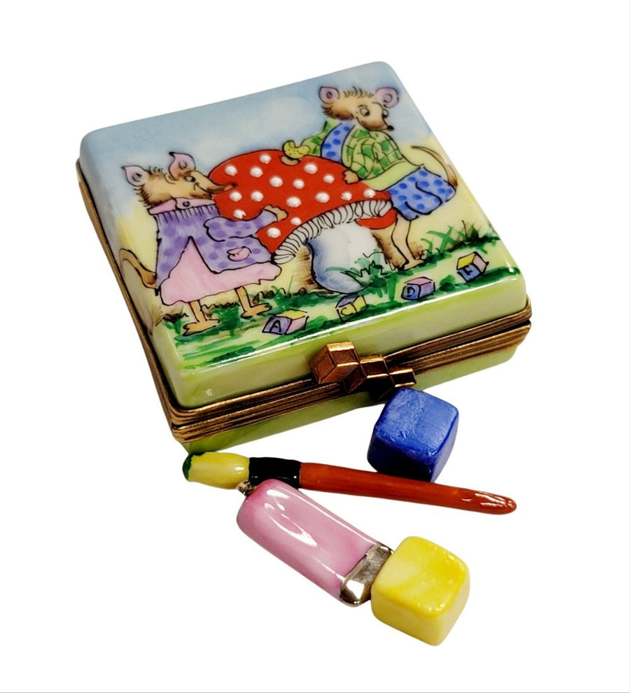 Mice And Mushroom Paint Box Porcelain Limoges baby French Trinket Box