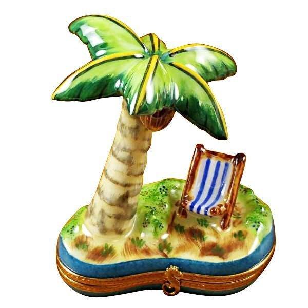 Palm Tree with Chair Porcelain Limoges beach travel French Trinket Box