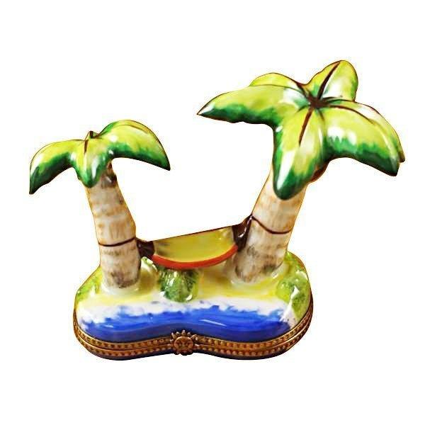 Palm Tree with Hammock Porcelain Limoges ocean beach travel French Trinket Box