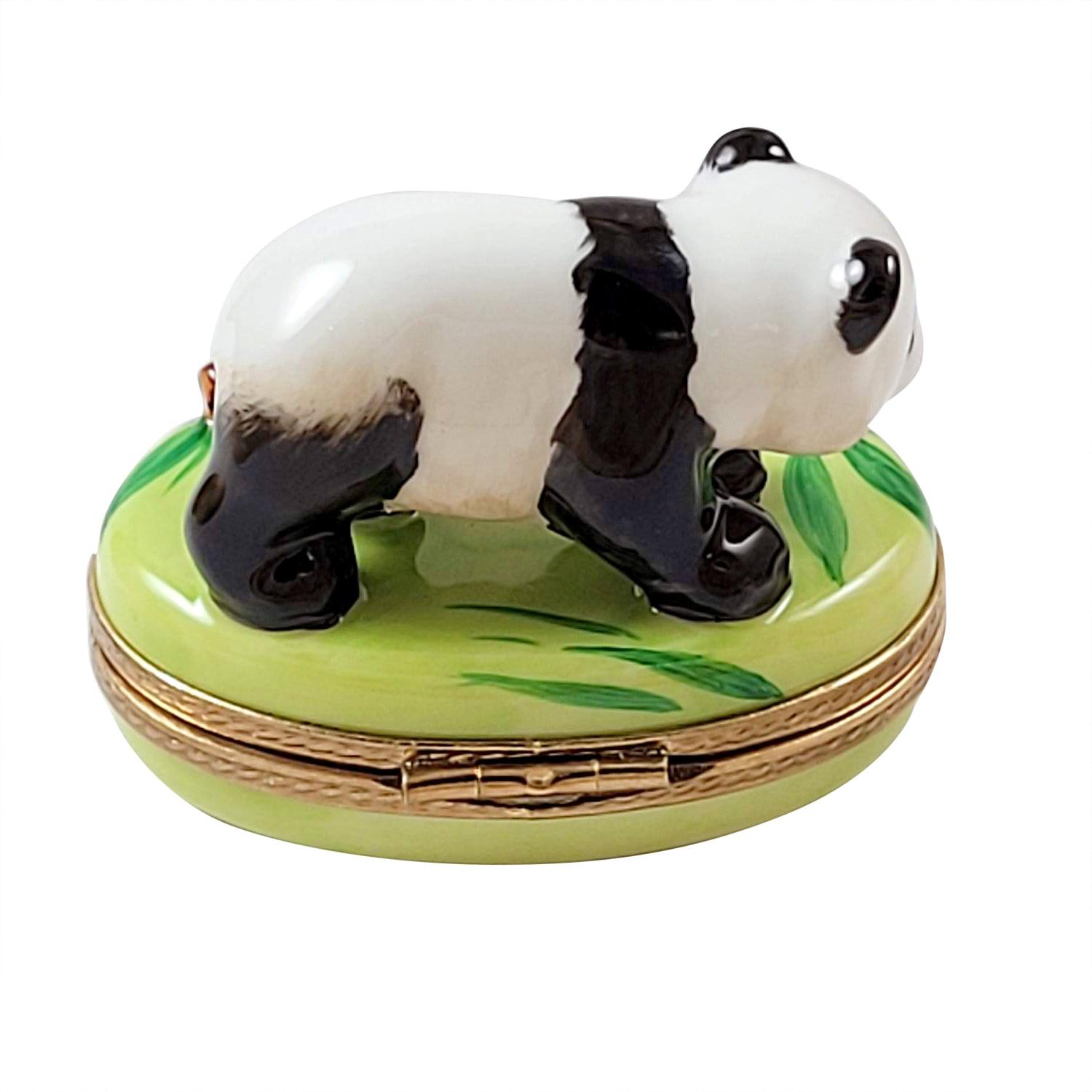 Panda Bear w Bamboo Porcelain Limoges bear World Travel French Trinket Box