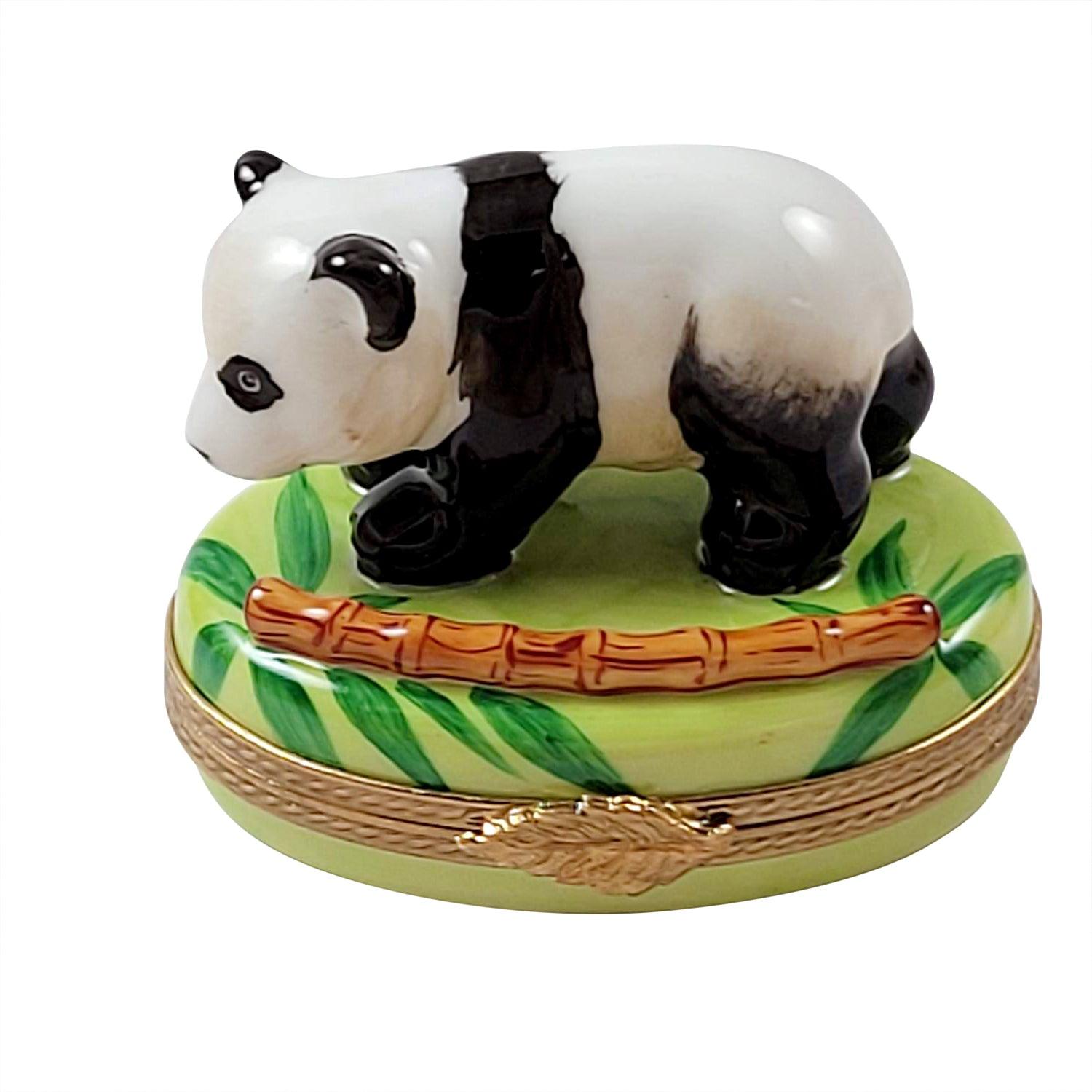 Panda Bear w Bamboo Porcelain Limoges bear World Travel French Trinket Box